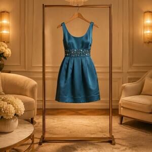 Maeve by Anthropologie Blue Satin Mini Dress NWT Sz Medium Fit & Flare Cocktail